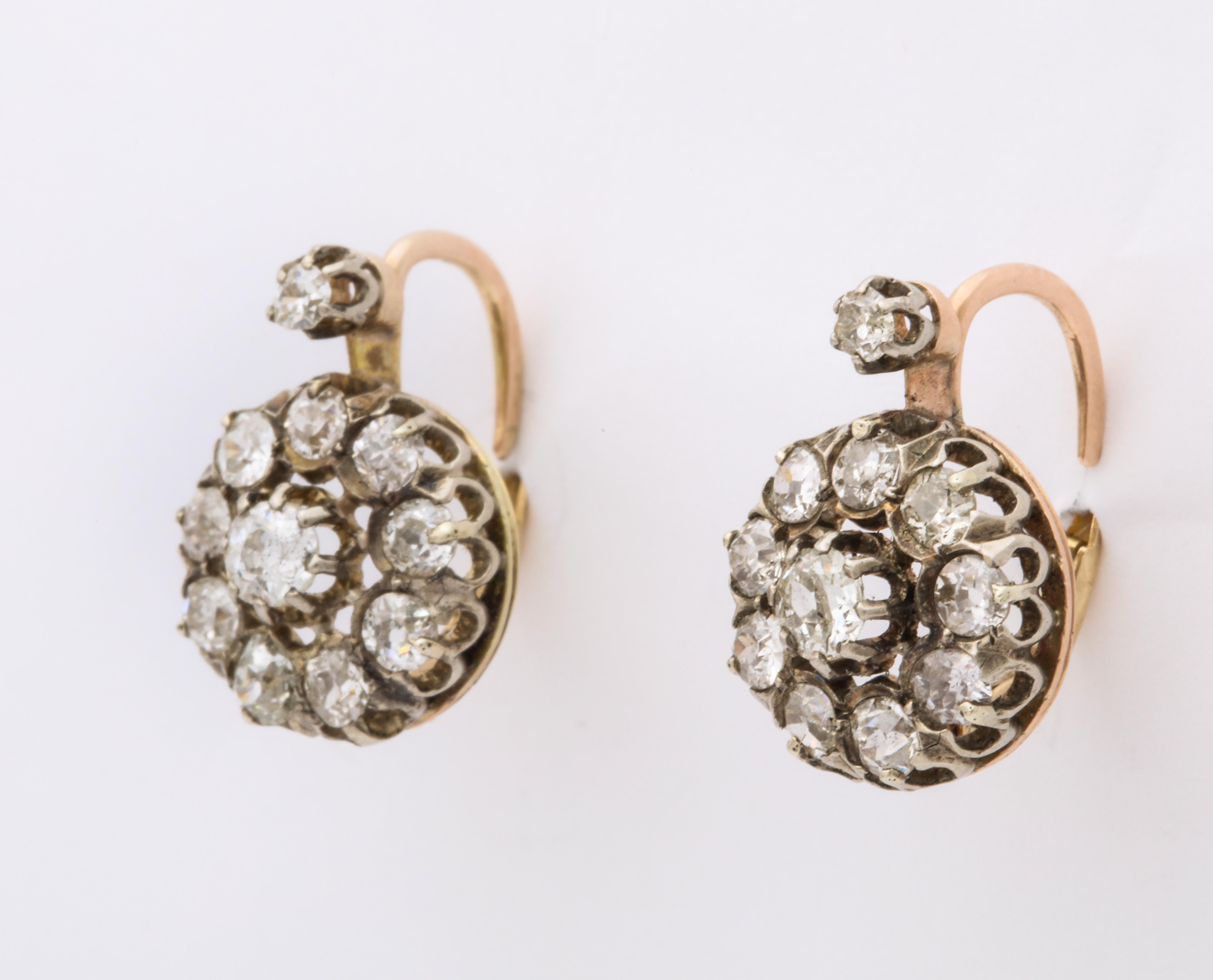 Old Mine Cut Antique Victorian Diamond Drop Earrings