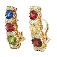Antike viktorianische Diamant-Ohrringe Multi Edelstein Zentrum 14K Gelbgold