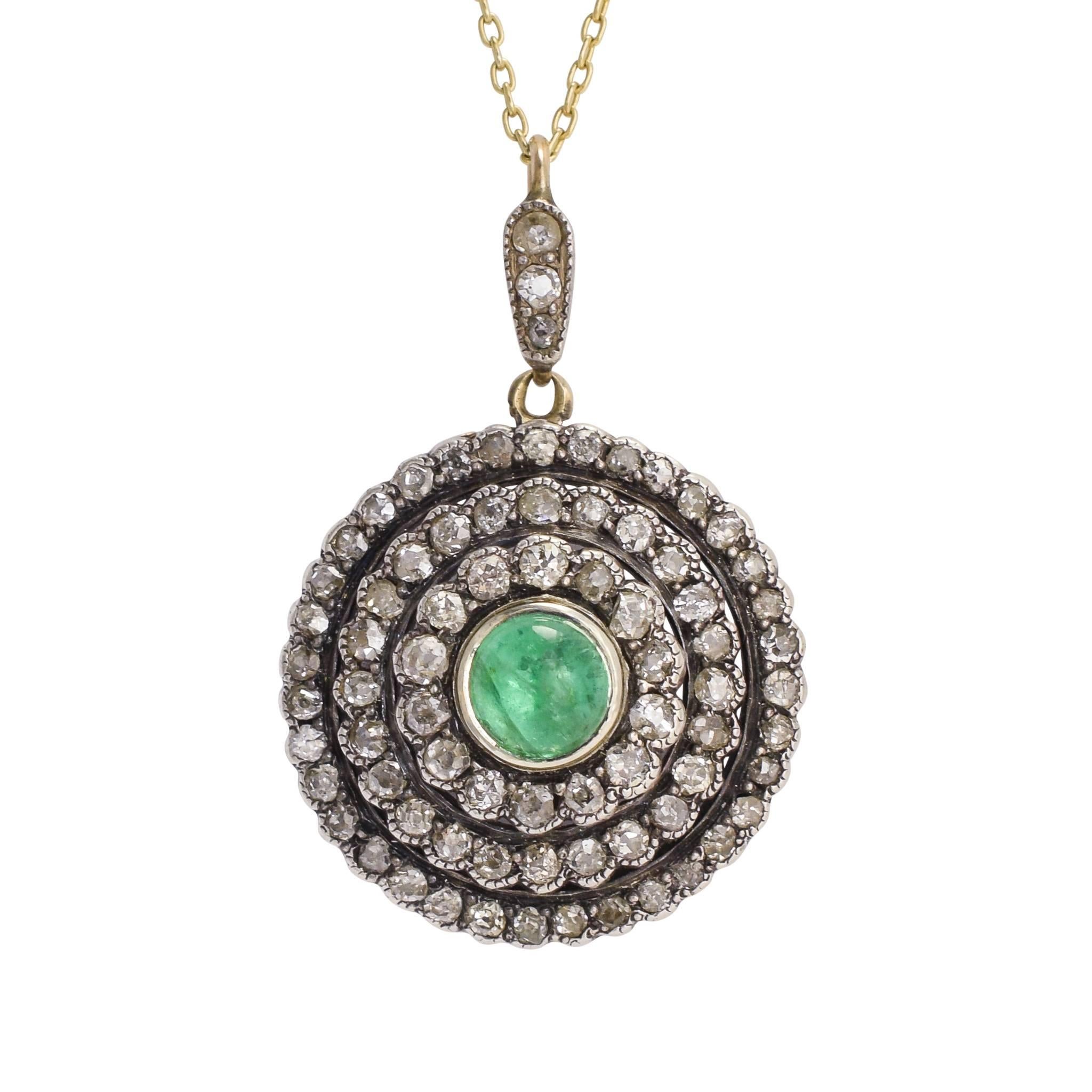 Antique Victorian Diamond Emerald Cluster Pendant