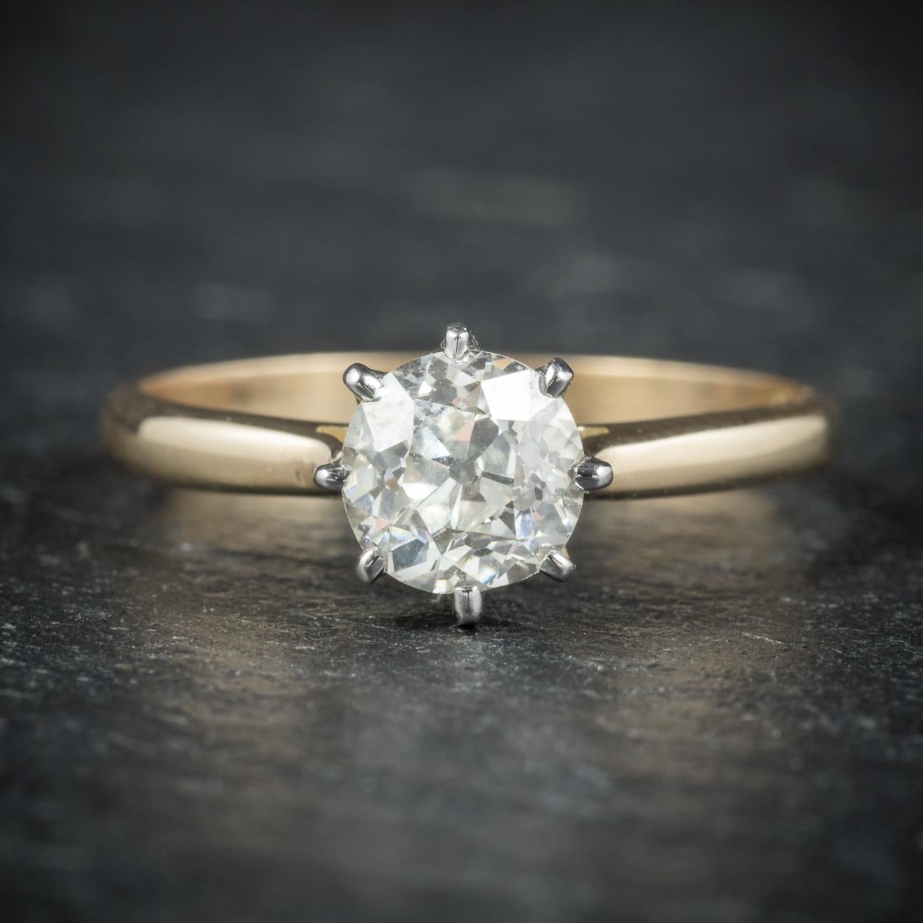 A magnificent antique Diamond Solitaire ring from the Victorian era, Circa 1900

Adorned with a stunning 1.07ct old cut Diamond which is VS2 clarity and I colour

The stone is set in Platinum and fitted to an elegant 18ct Yellow Gold shank which is