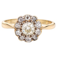 Antiker viktorianischer Diamant-Verlobungsring aus 18 Karat Gelbgold mit Diamant-Cluster