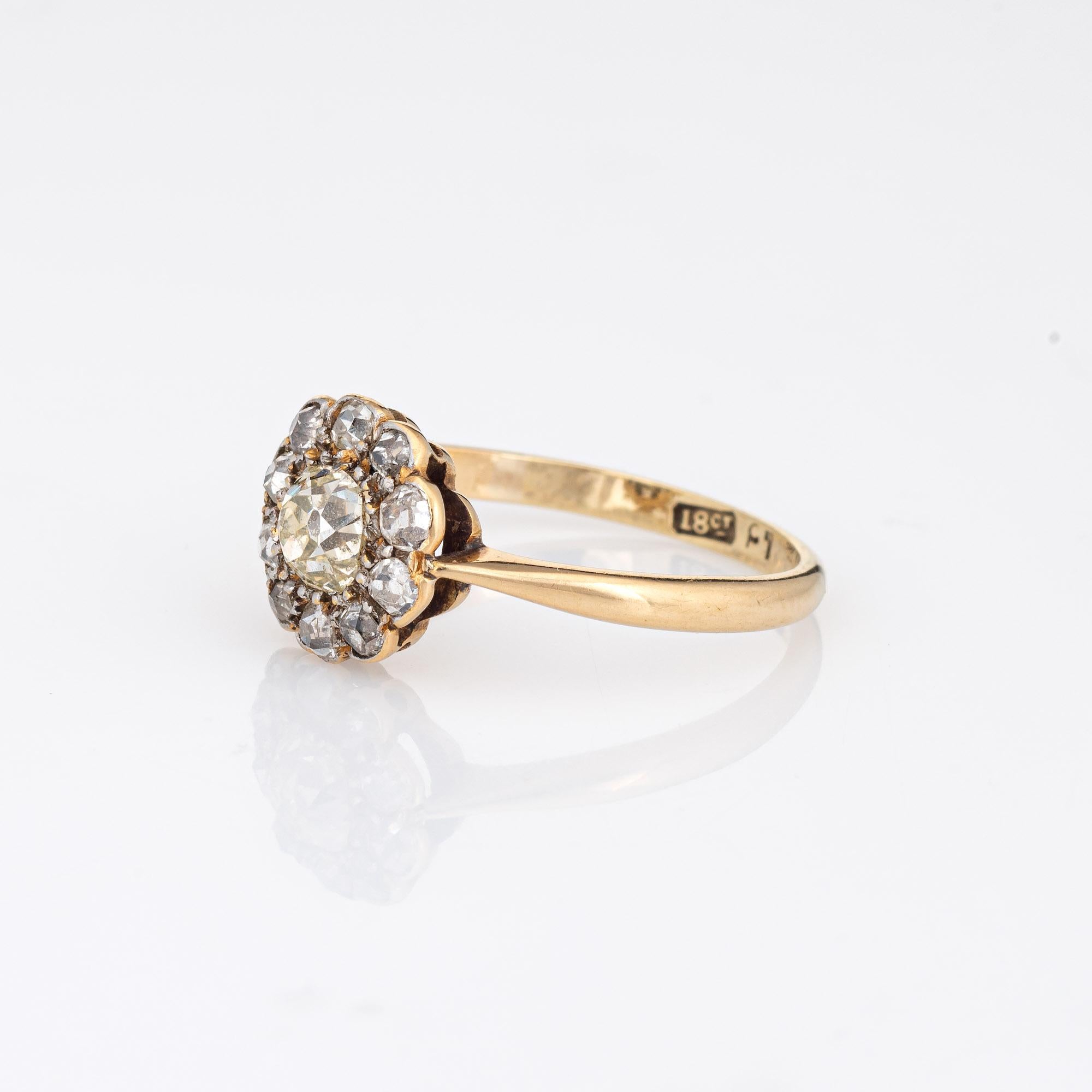 Old Mine Cut Antique Victorian Diamond Engagement Ring Cluster 18k Yellow Gold Bridal For Sale