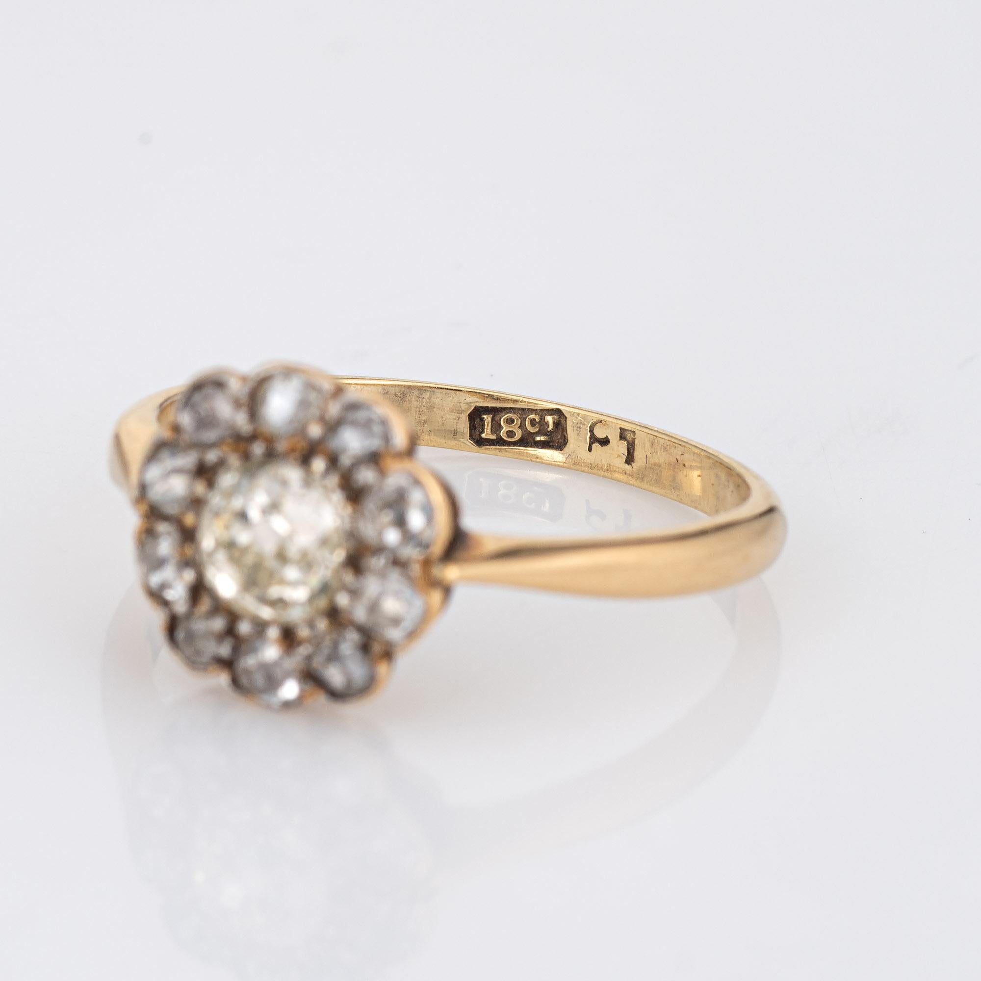 Antiker viktorianischer Diamant-Verlobungsring aus 18 Karat Gelbgold mit Diamant-Cluster im Angebot 1