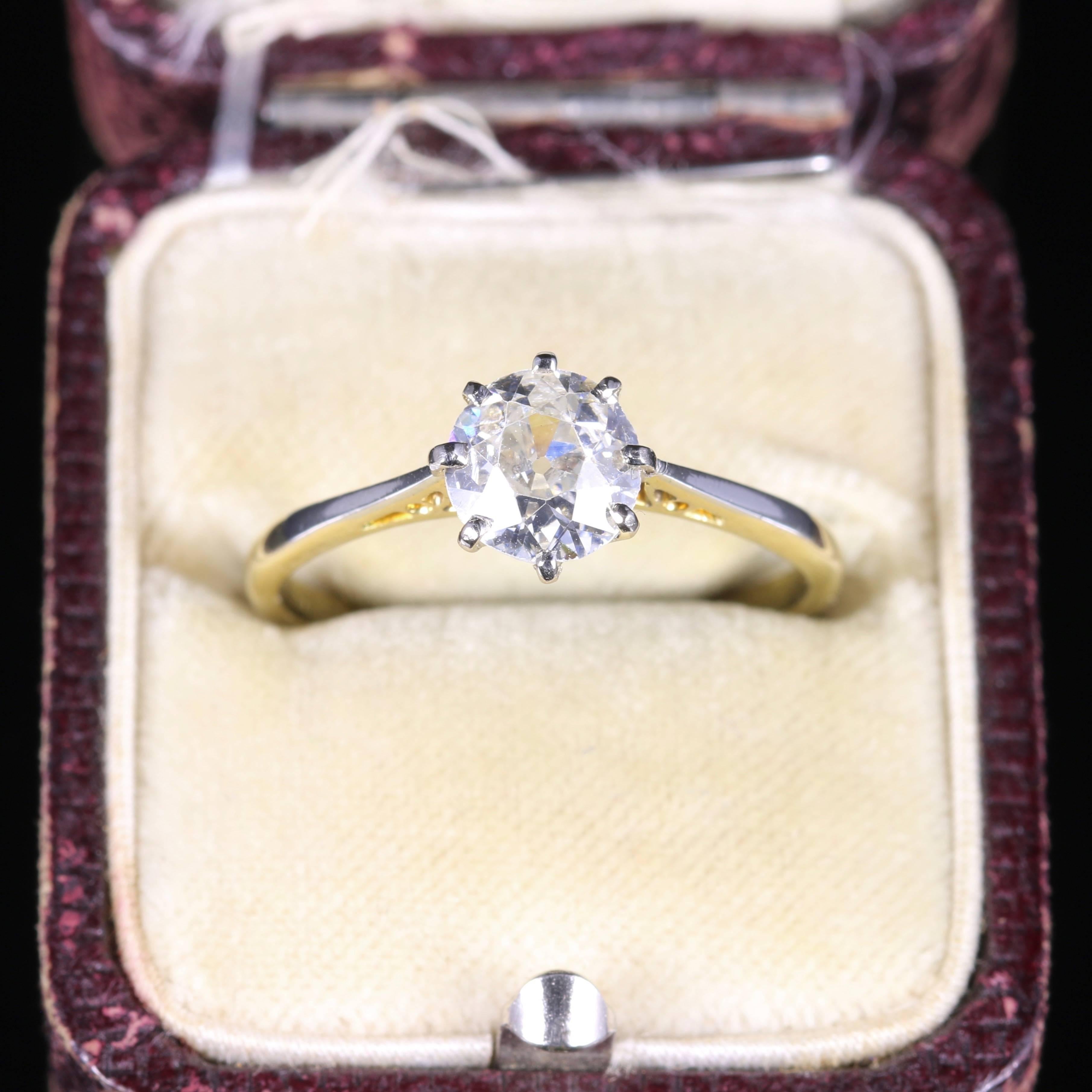 Antique Victorian Diamond Engagement Ring Solitaire 1.30 Carat, circa 1900 2