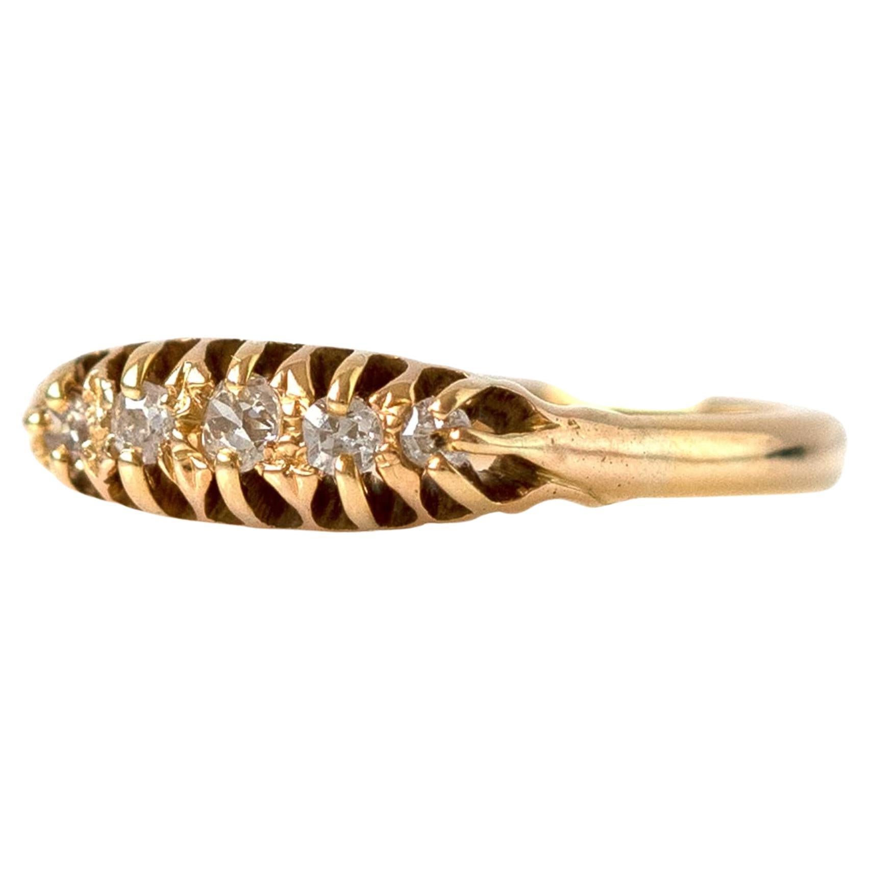 Antiguo anillo victoriano de diamantes y cinco piedras de oro de 18 quilates