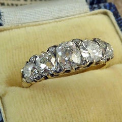 Antique Victorian Diamond Five-Stone Ring, 2.09 Carat, circa 1890, Old European