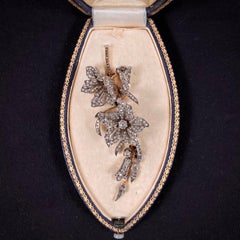 Antique Victorian Diamond Floral Foliate Spray Brooch Silver Gold 19th Century