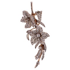 Antique Victorian Diamond Floral Foliate Spray Brooch Silver Gold 19th Century