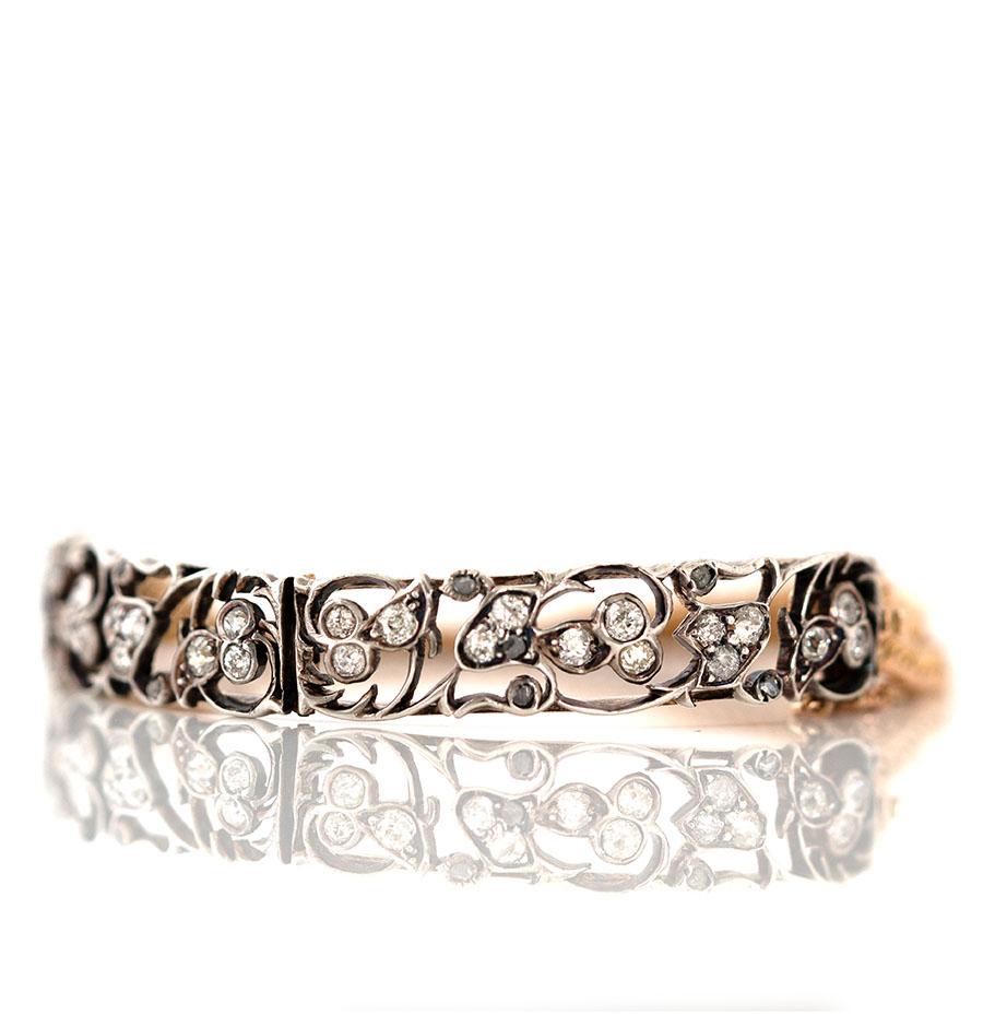 Antigua pulsera victoriana de oro de 15 ct Flor de diamantes Victoriano