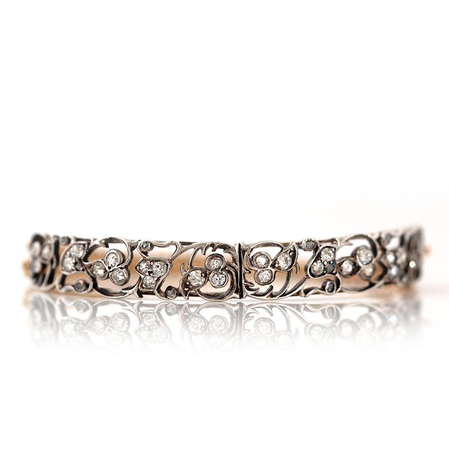 Antigua pulsera victoriana de oro de 15 ct Flor de diamantes 2