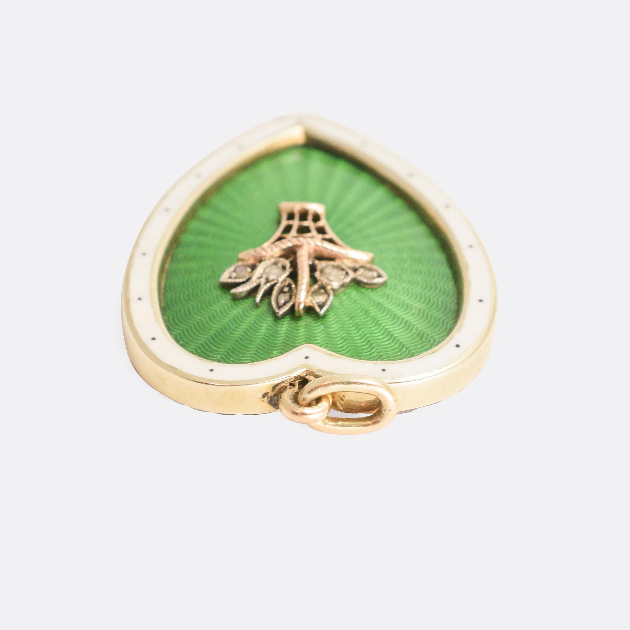 Women's or Men's Antique Victorian Diamond Flower Basket Heart Pendant Necklace