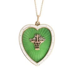 Antique Victorian Diamond Flower Basket Heart Pendant Necklace