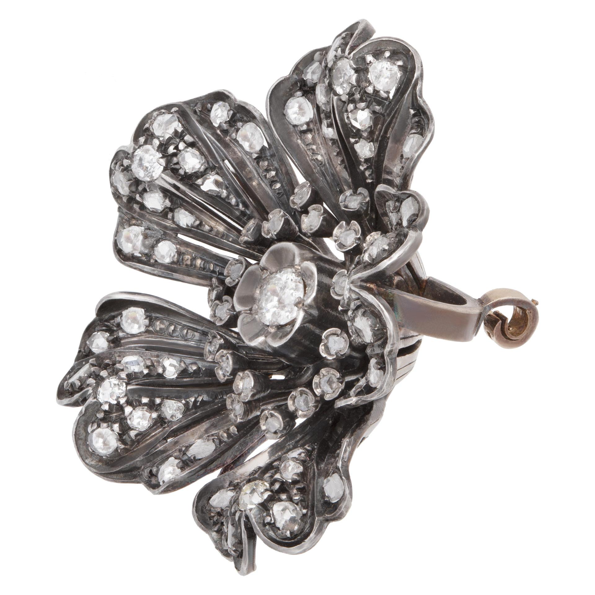 Old European Cut Antique Victorian Diamond Flower Brooch