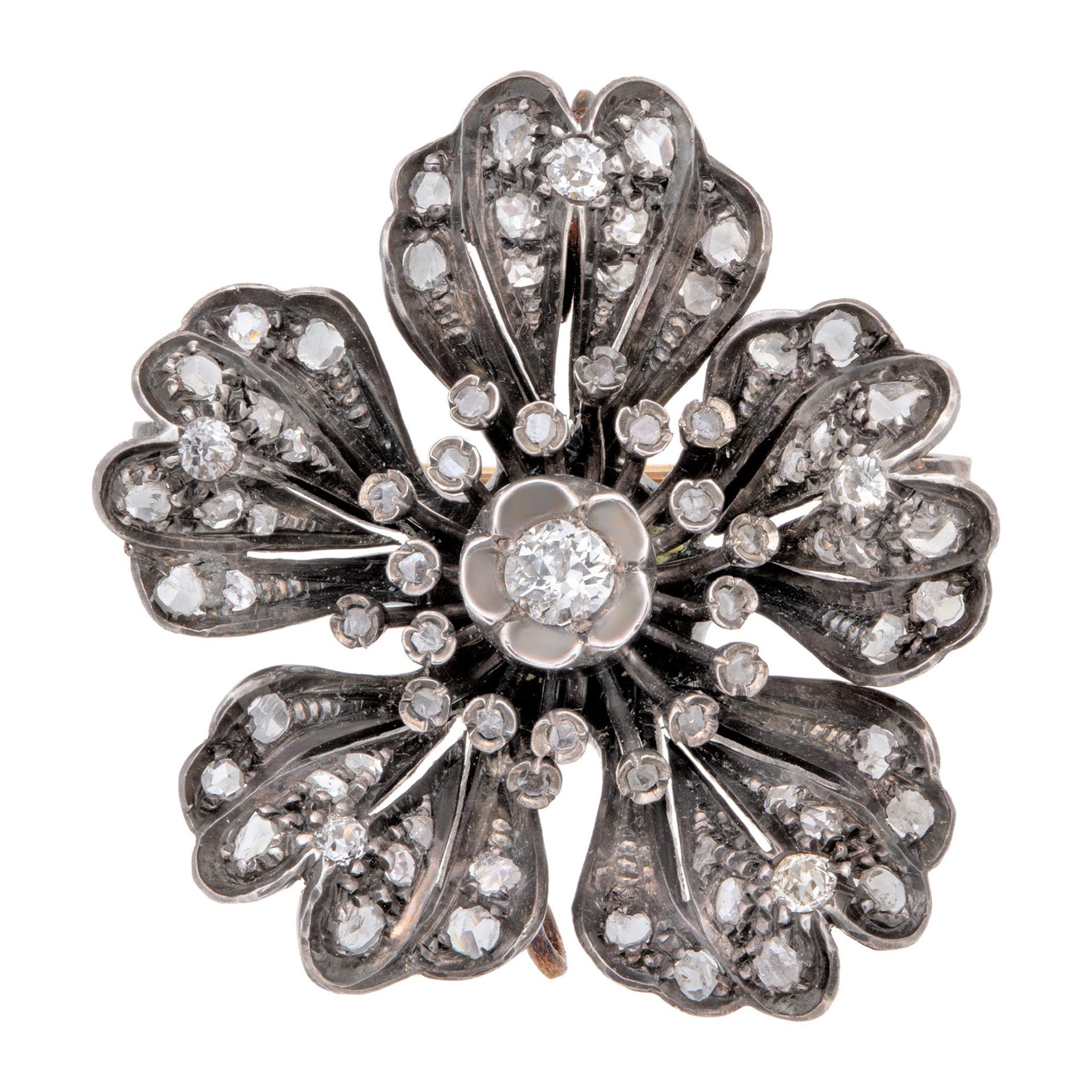 Antique Victorian Diamond Flower Brooch