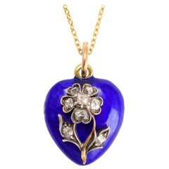 Antique Victorian Diamond Forget-Me-Not Heart Locket Pendant