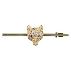 Antique Victorian Diamond Fox Brooch Ruby Eyes, circa 1900