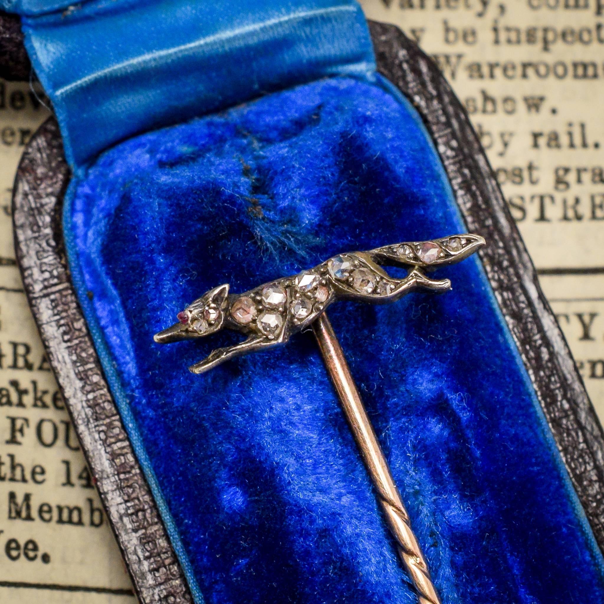 Antique Victorian Diamond Fox Stick Pin 2