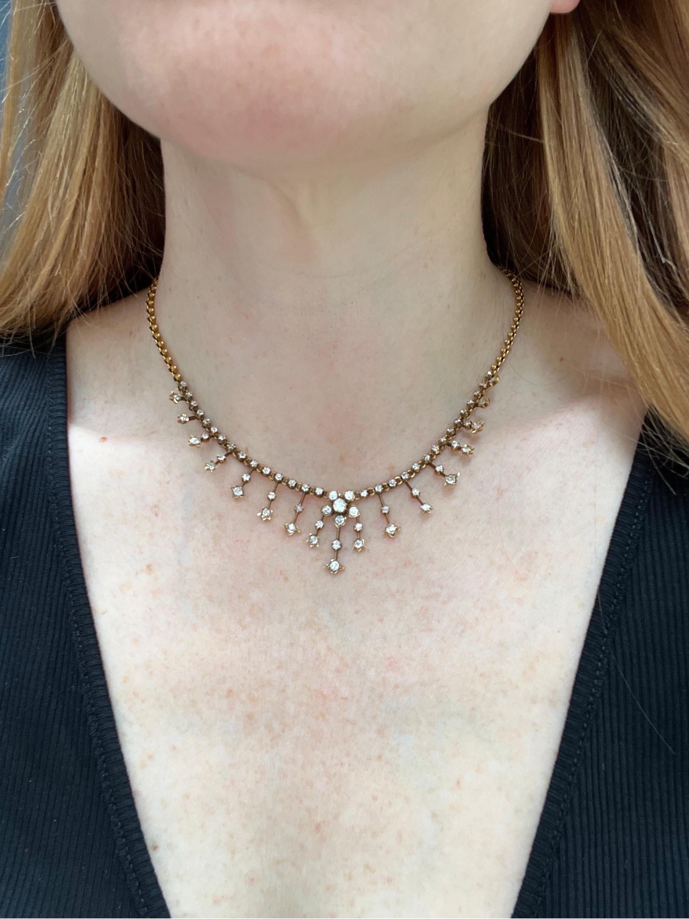 Antike viktorianische Diamant- Fransen-Halskette (Viktorianisch) im Angebot