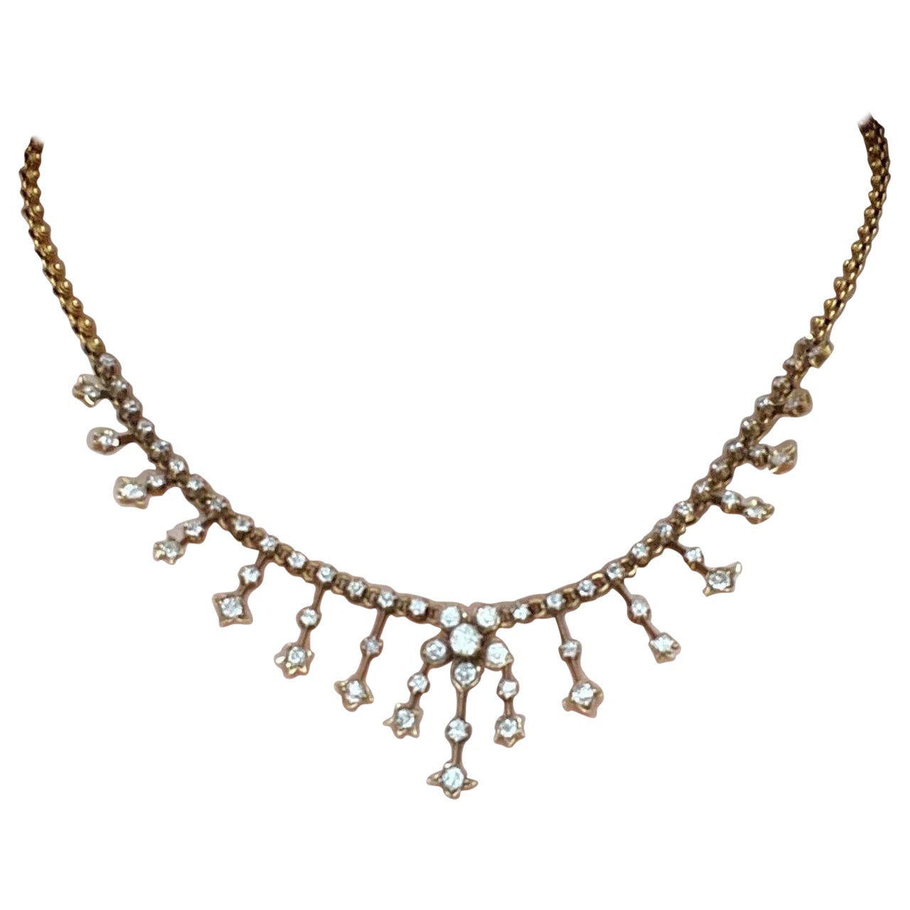 Antike viktorianische Diamant- Fransen-Halskette im Angebot