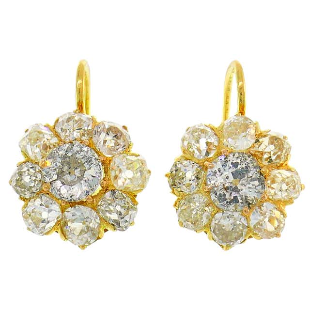Antique Victorian Diamond Gold Cluster Earrings at 1stDibs