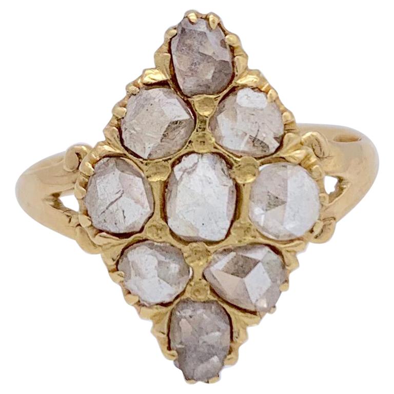 Antique Victorian Rose Diamond 15 karat  Rose Gold Ring Lozenge For Sale