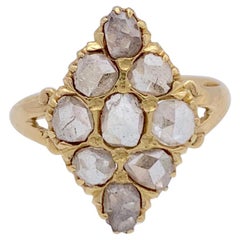 Antique Victorian Rose Diamond 15 karat  Rose Gold Ring Lozenge