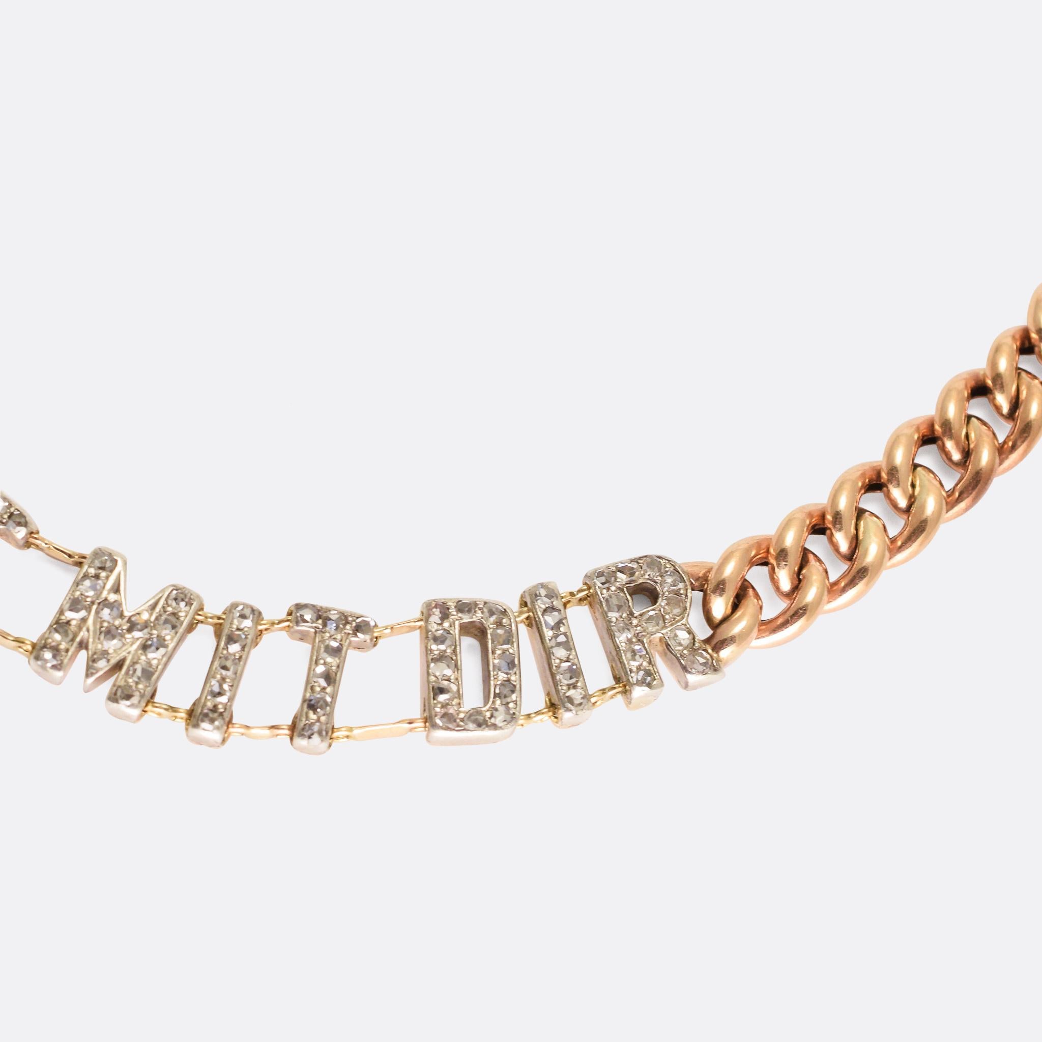 Antique Victorian Diamond GOT MIT DIR Curb-Link Necklace In Good Condition In Sale, Cheshire