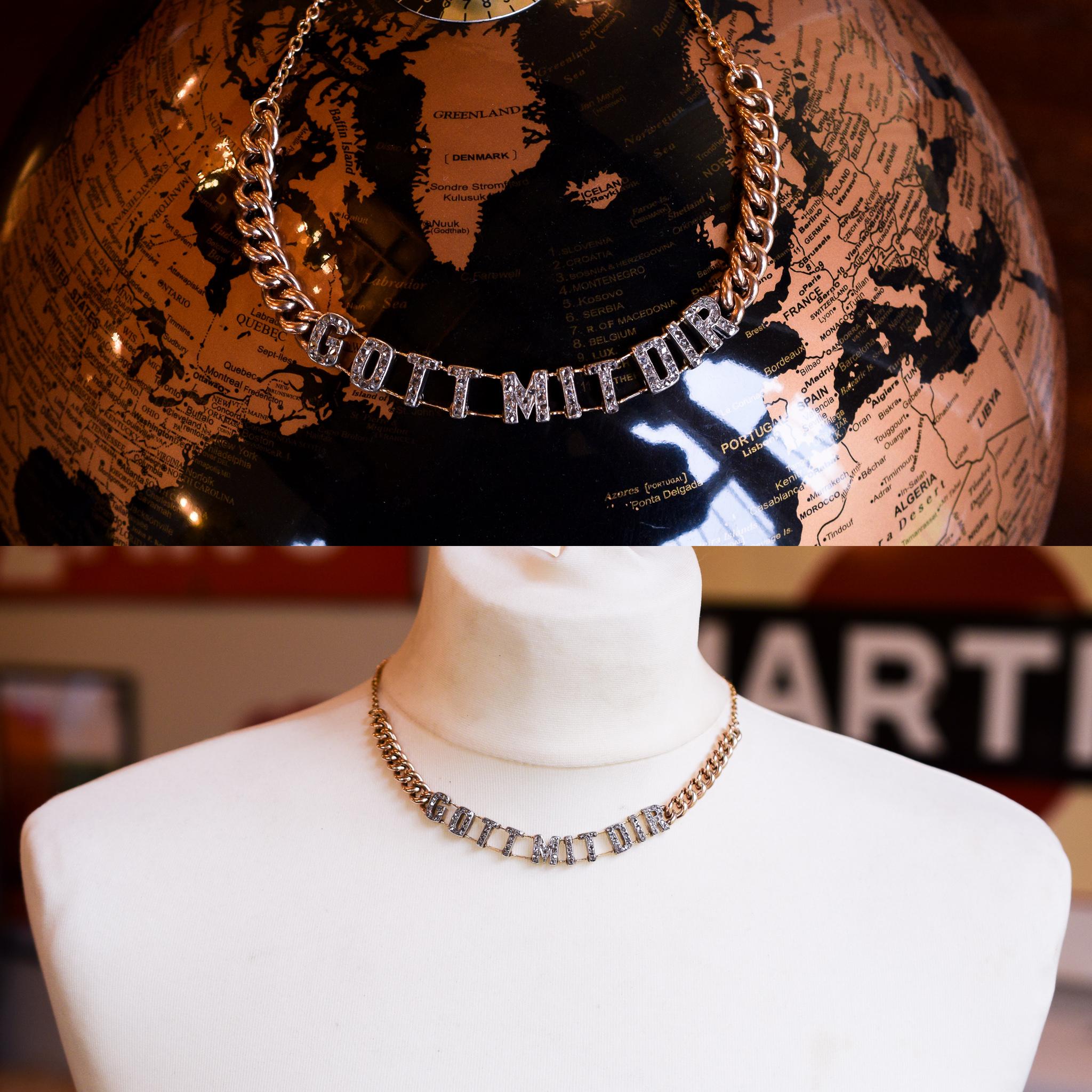 Antique Victorian Diamond GOT MIT DIR Curb-Link Necklace 3