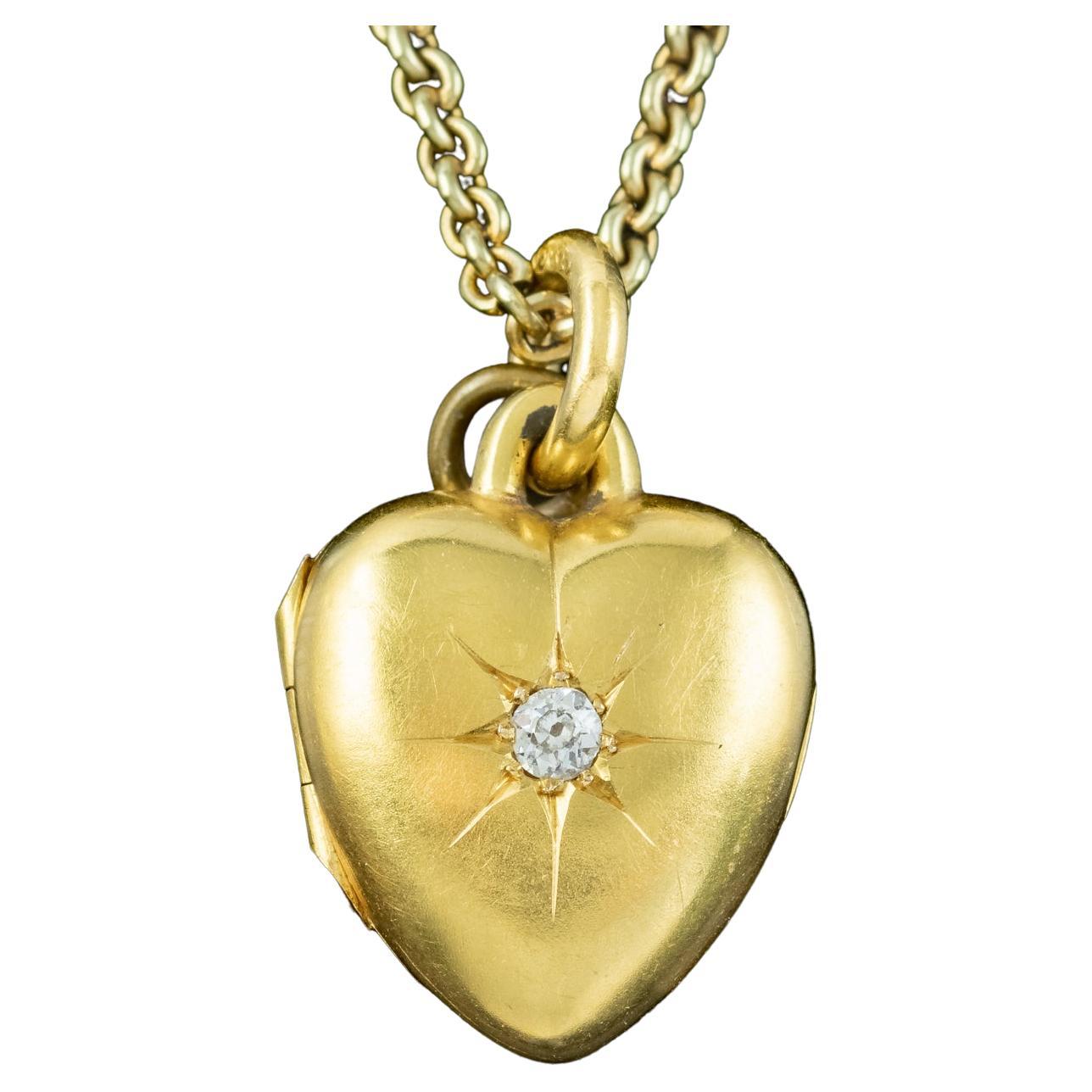 Antique Gold and Diamond Heart Locket Necklace at 1stDibs