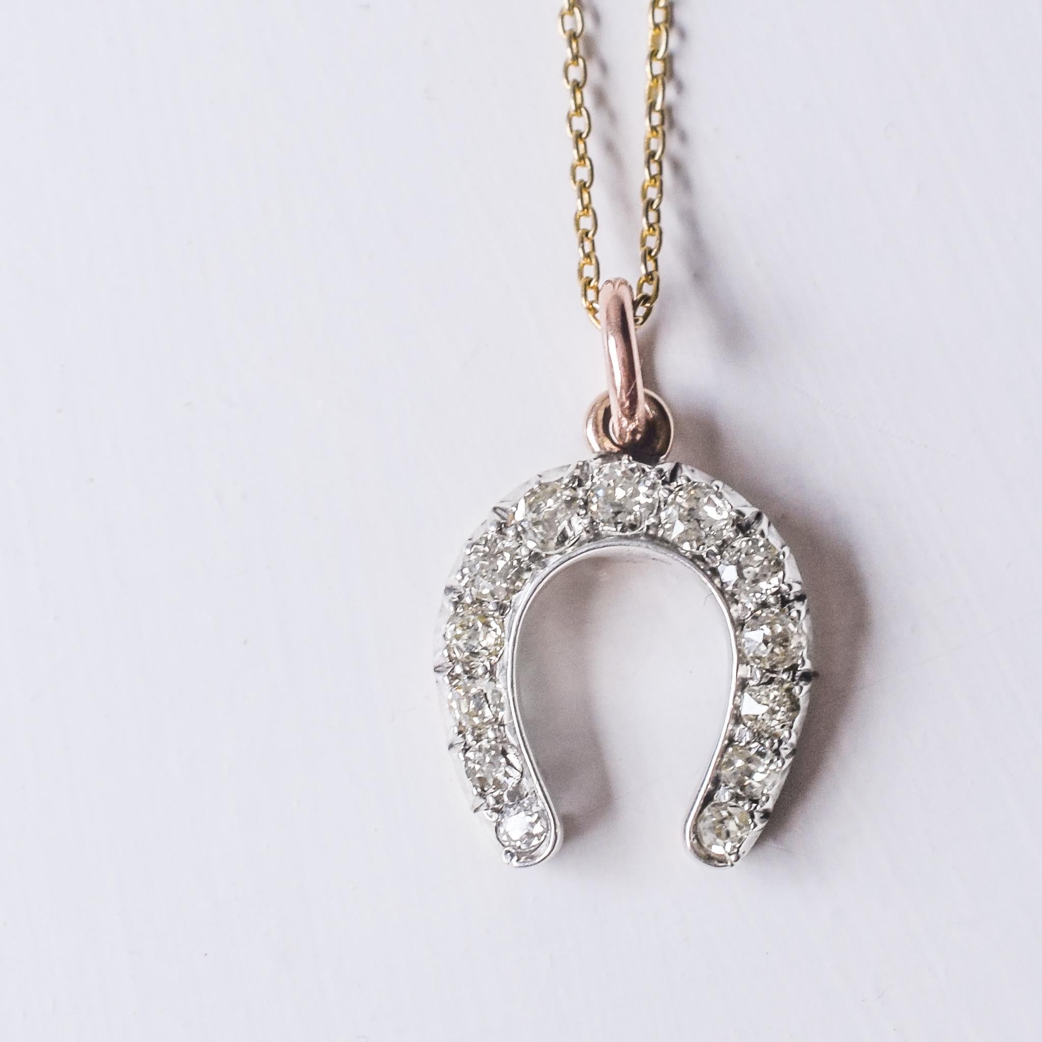 Late Victorian Antique Victorian Diamond Horseshoe Pendant Necklace