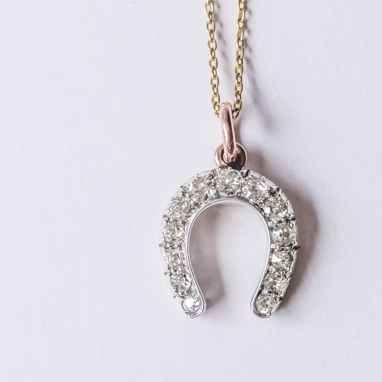 Antique Victorian Diamond Horseshoe Pendant Necklace at 1stDibs
