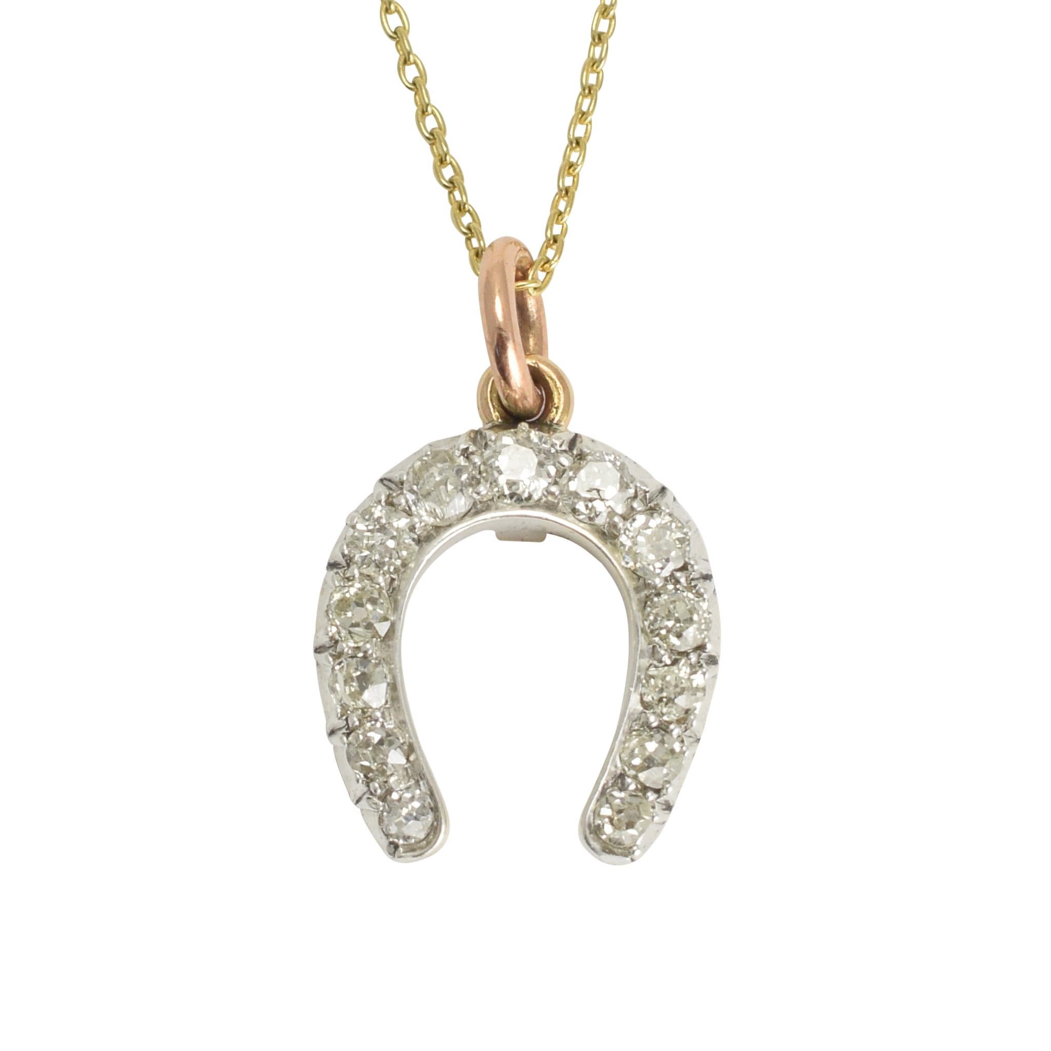 Antique Victorian Diamond Horseshoe Pendant Necklace