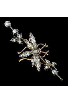 Antique Victorian Diamond Insect Brooch Silver 18 Carat Gold, circa 1900