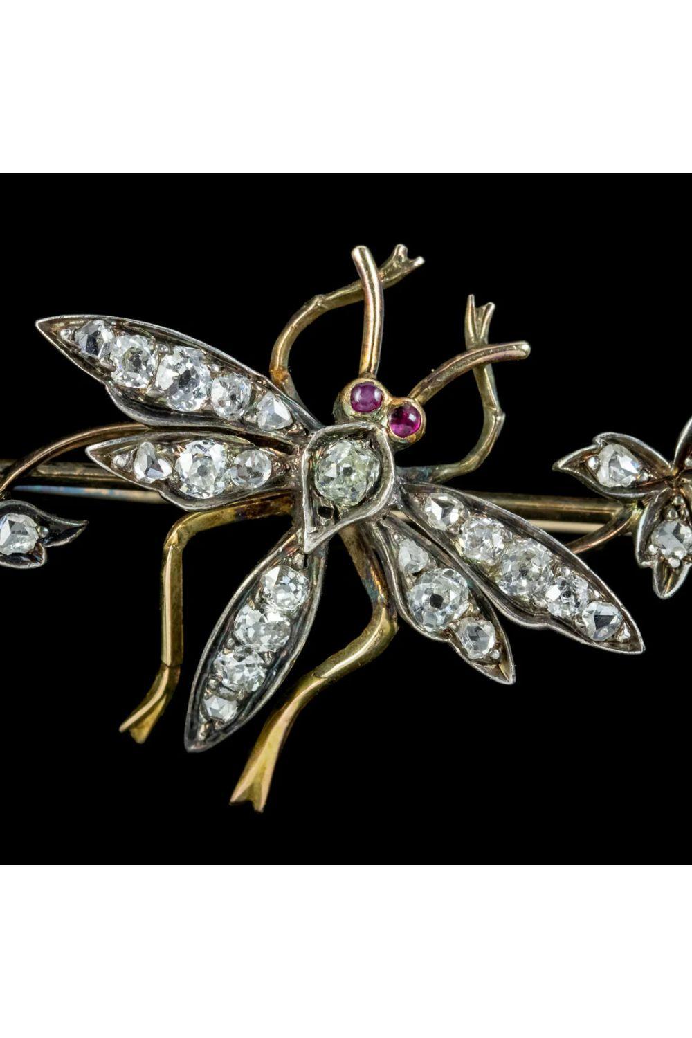 Antique Victorian Diamond Insect Brooch Silver 18 Carat Gold, circa 1900 In Good Condition For Sale In Kendal, GB