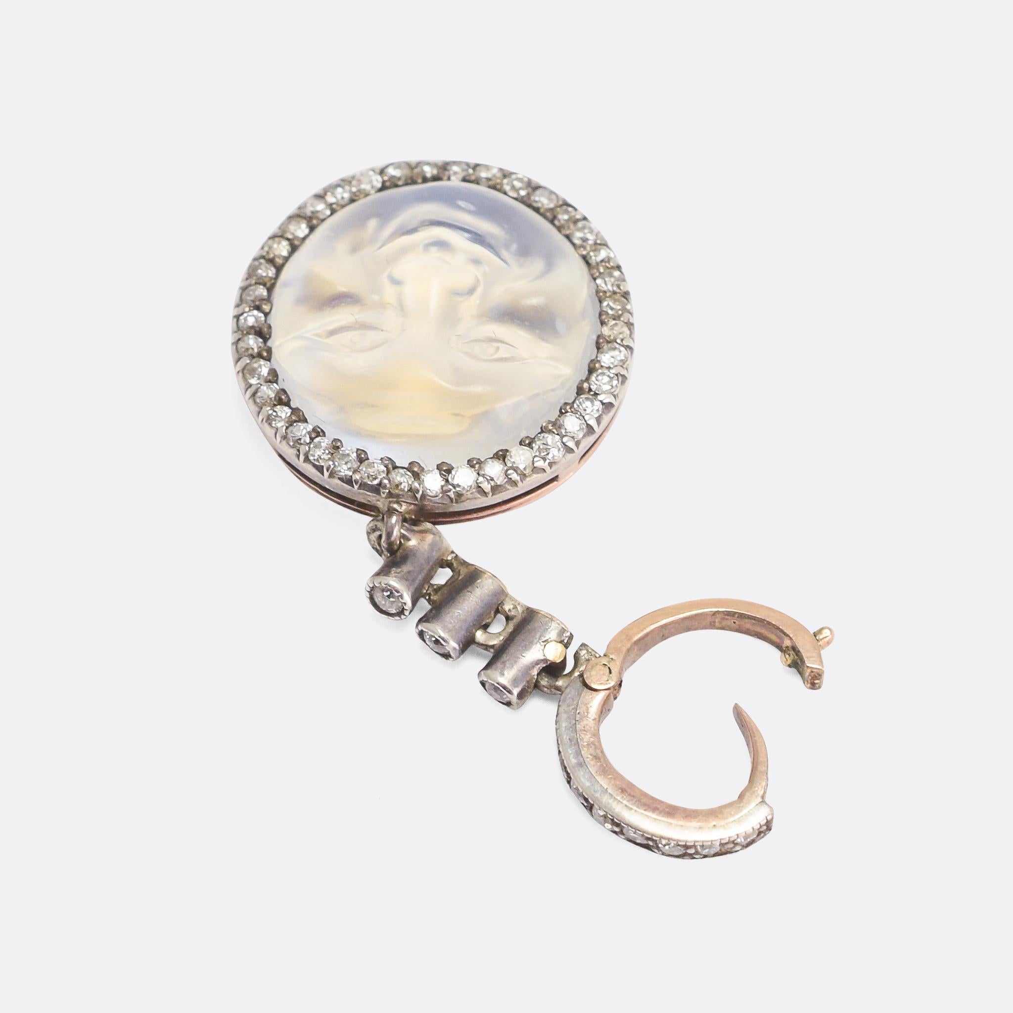 Women's Antique Victorian Diamond Man in the Moon Pendant Necklace