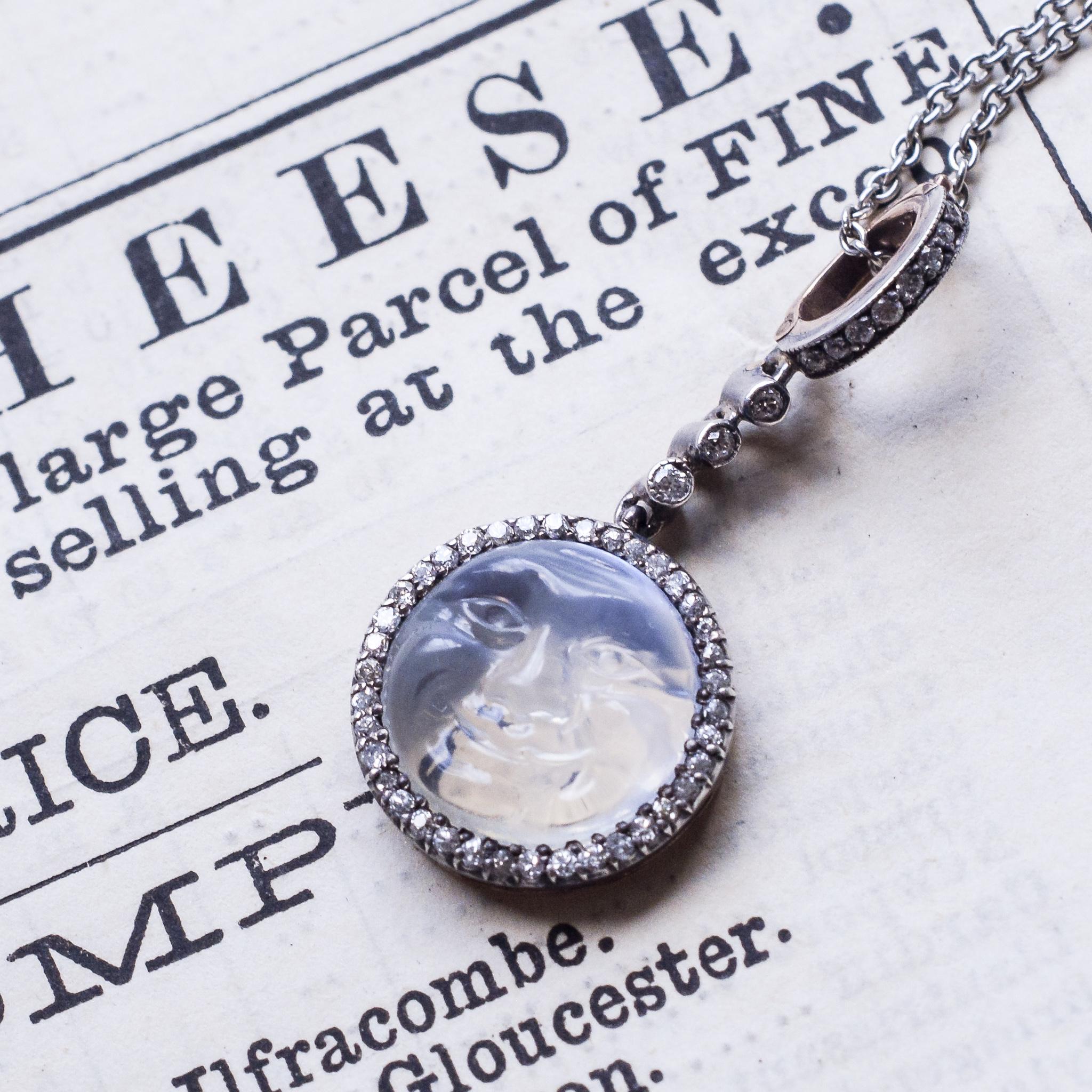 Antique Victorian Diamond Man in the Moon Pendant Necklace 1