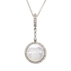 Antique Victorian Diamond Man in the Moon Pendant Necklace