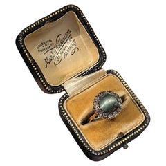 Antique Victorian Diamond Natural Cat’s Eye Engagement Ring Gold 19th Century