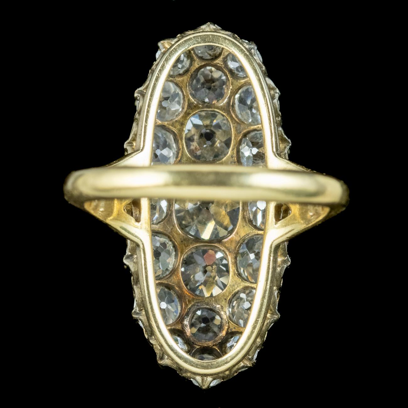 Antique Victorian Diamond Navette Cluster Ring 5ct of Diamond with Box In Good Condition In Kendal, GB