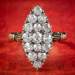 Antique Victorian Diamond Navette Cluster Ring in 2 Carat of Diamond