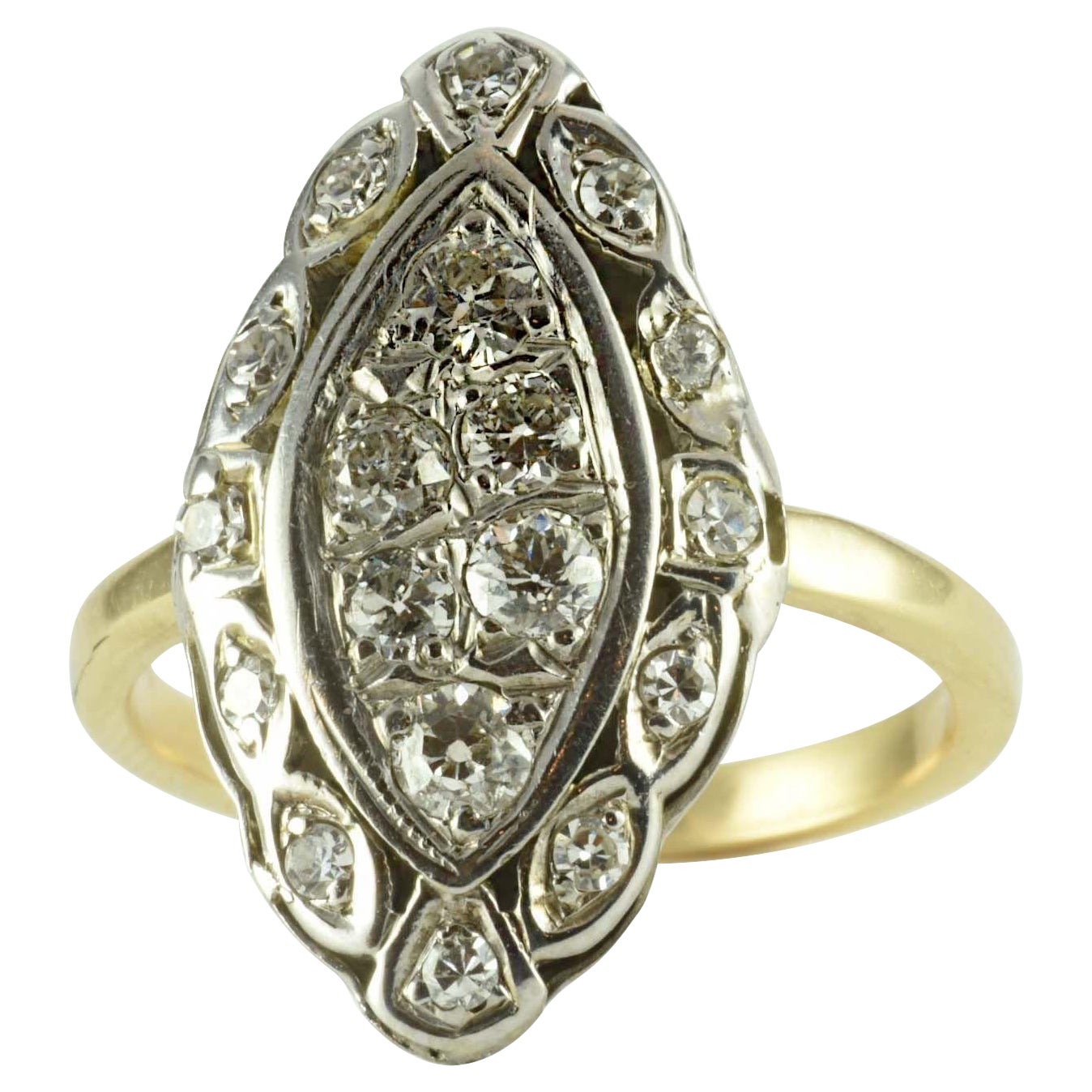 Antiker viktorianischer Diamant-Navette-Dinner-Ring