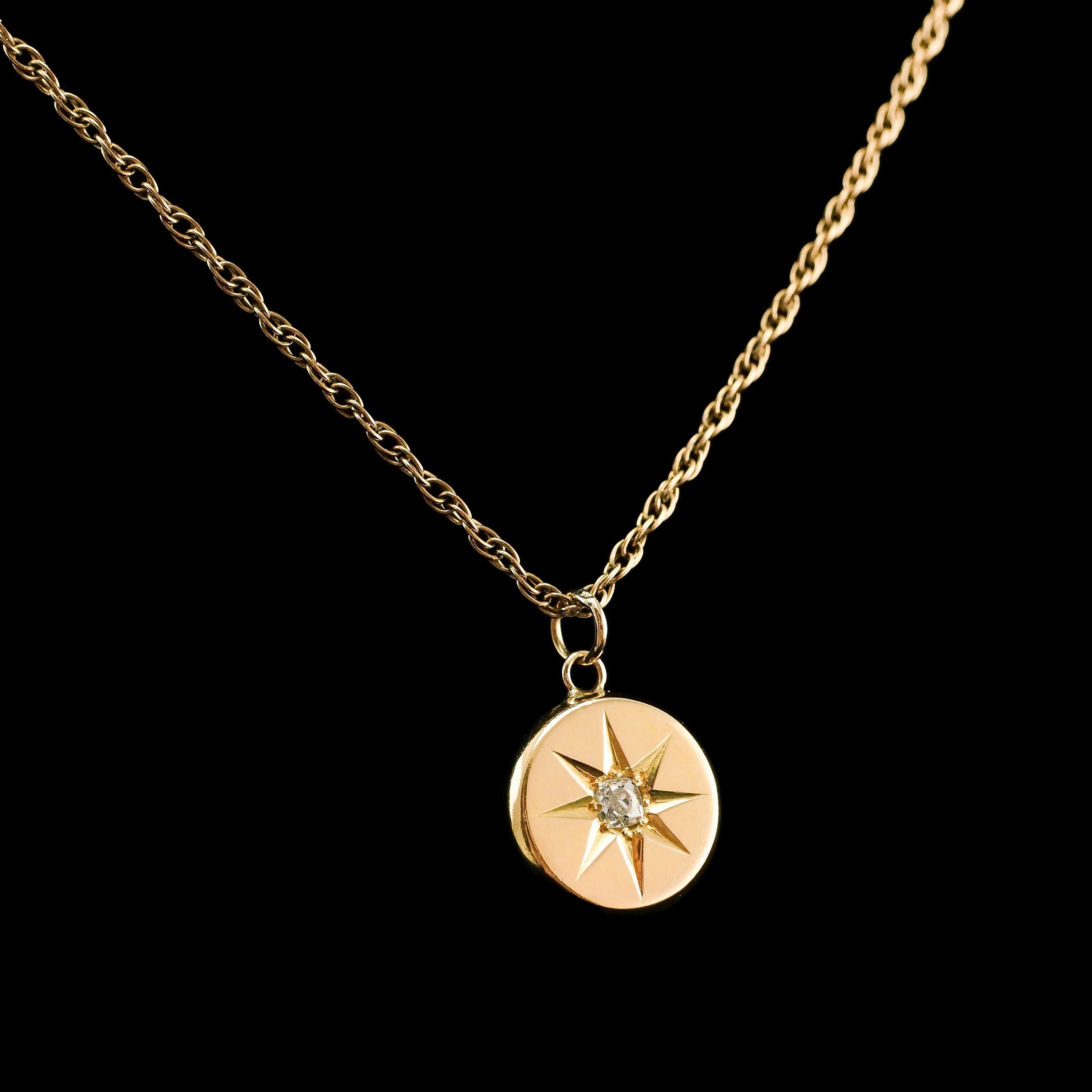 Antique Victorian Diamond Necklace 18K Gold Star Pendant & Chain c.1900 4