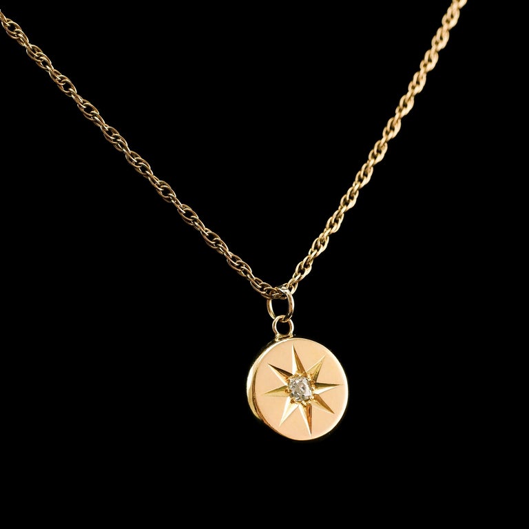 Antique Victorian Diamond Necklace 18K Gold Star Pendant & Chain c.1900 5
