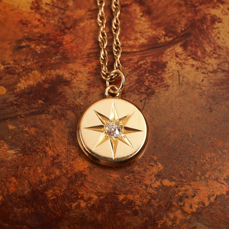 Antique Victorian Diamond Necklace 18K Gold Star Pendant & Chain c.1900 6