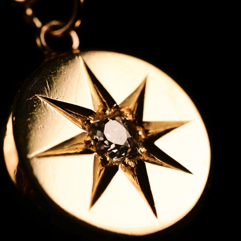 Antique Victorian Diamond Necklace 18K Gold Star Pendant & Chain c.1900 1