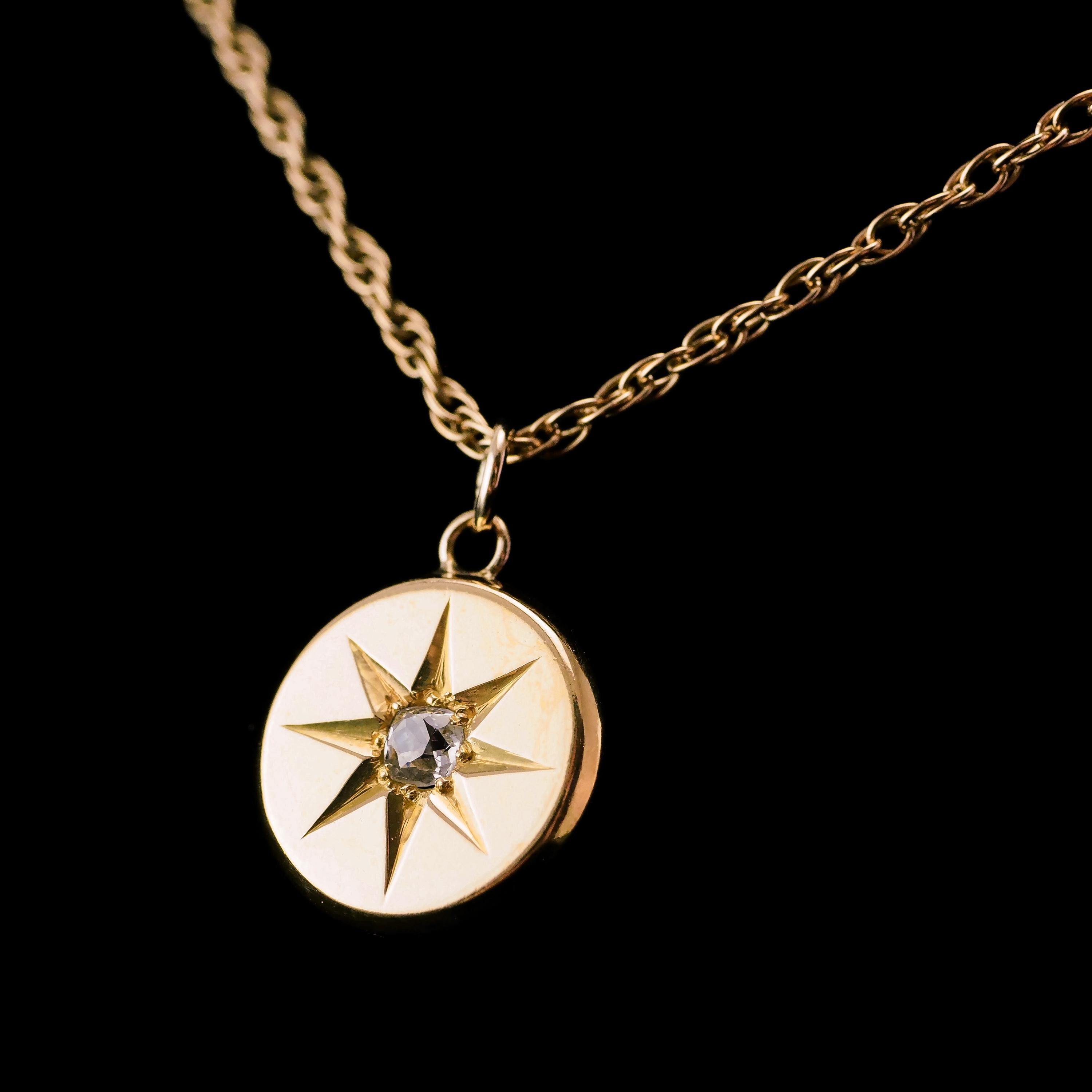 Antique Victorian Diamond Necklace 18K Gold Star Pendant & Chain c.1900 2