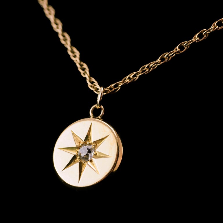 Antique Victorian Diamond Necklace 18K Gold Star Pendant & Chain c.1900 3
