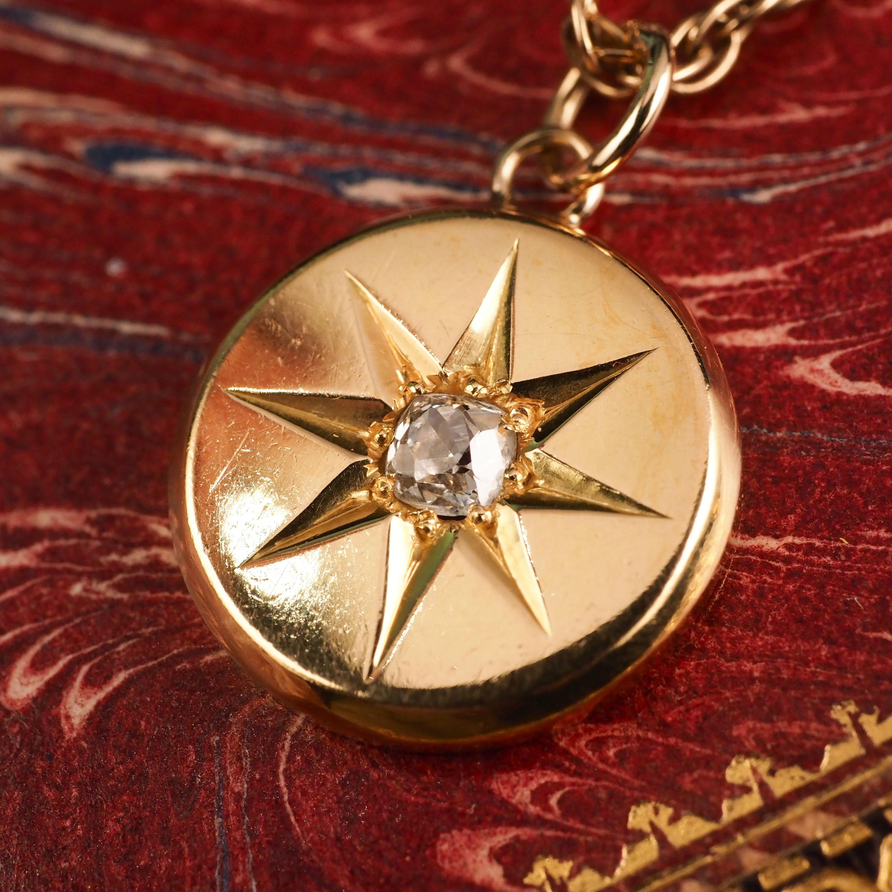 Antique Victorian Diamond Necklace 18K Gold Star Pendant & Chain c.1900 3