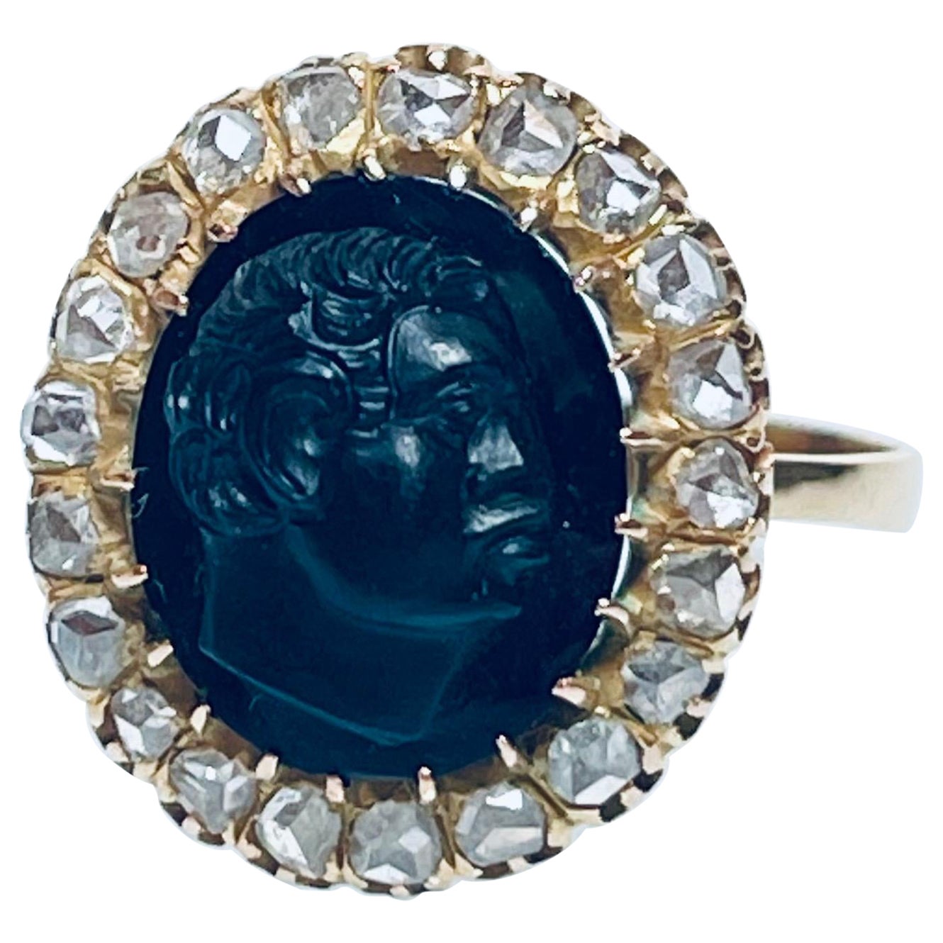 Antique Victorian Diamond Onyx Blackamoor ring C 1880 en vente
