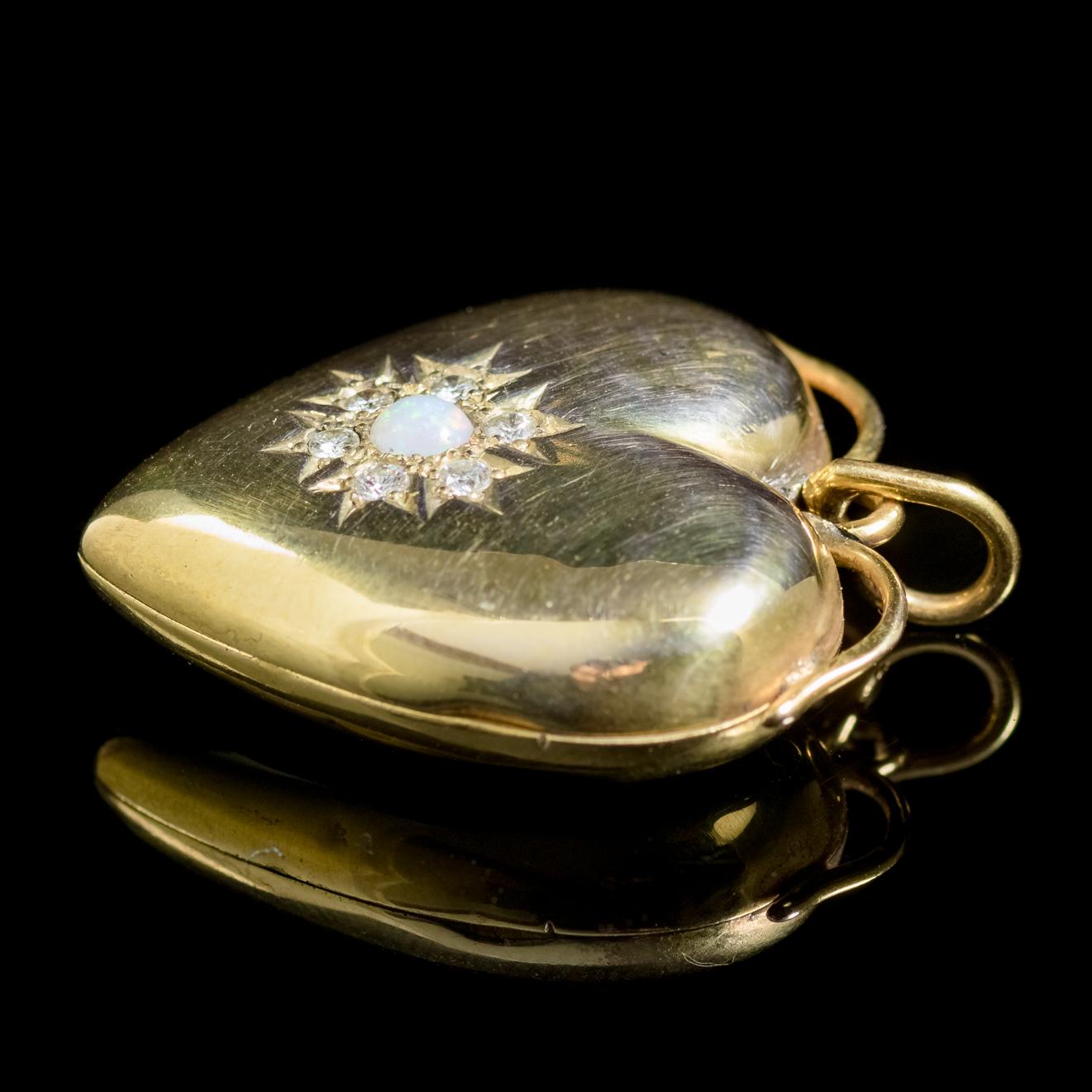 Women's Antique Victorian Diamond Opal Heart Locket 18 Carat Gold, circa 1900 For Sale